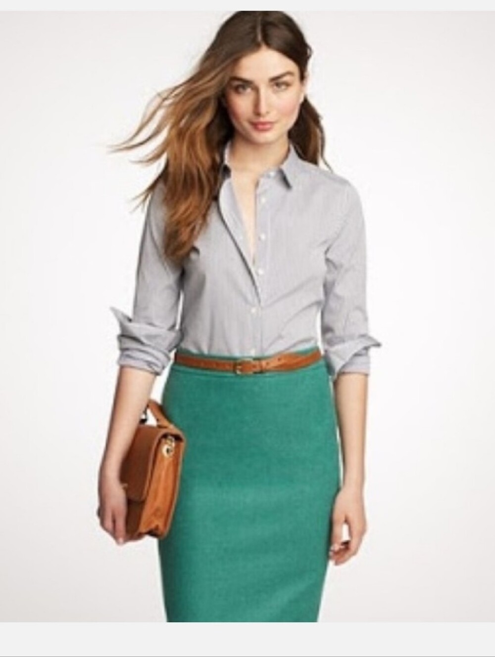 J. Crew Women's Wool Blend Teal Pencil Skirt With Lining- Classic Office Style